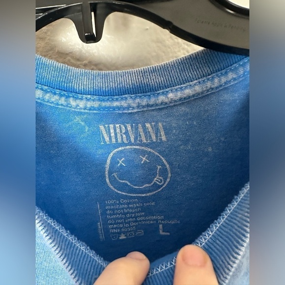 Nirvana Blue Smiley Face Graphic T-Shirt Acid Wash - Picture 2 of 3